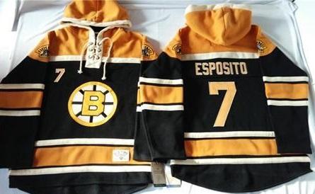 Boston Bruins 7 Phil Esposito Black Sawyer Hooded Sweatshirt Stitched NHL Jersey
