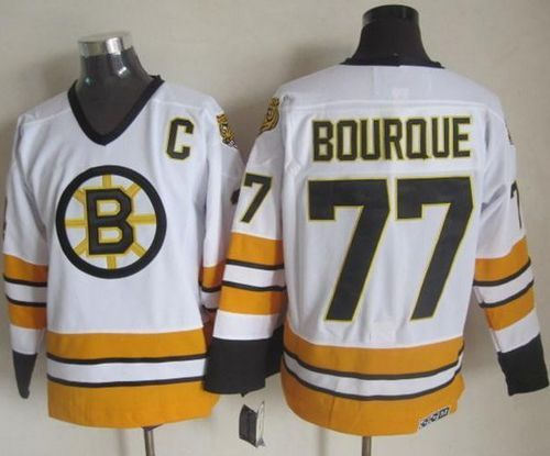 Boston Bruins 77 Ray Bourque White-Yellow CCM Throwback NHL Jersey