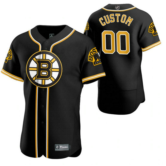 Boston Bruins Custom Men's 2020 NHL x MLB Crossover Edition Baseball Jersey Black