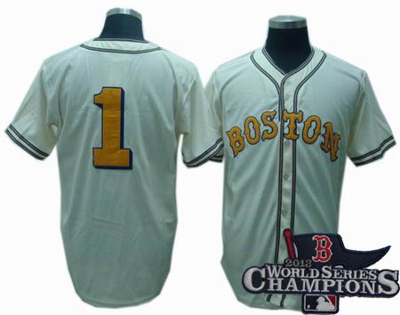 Boston Red Sox #1 jerseys MitchellandNess CREAM 2013 World Series Champions ptach