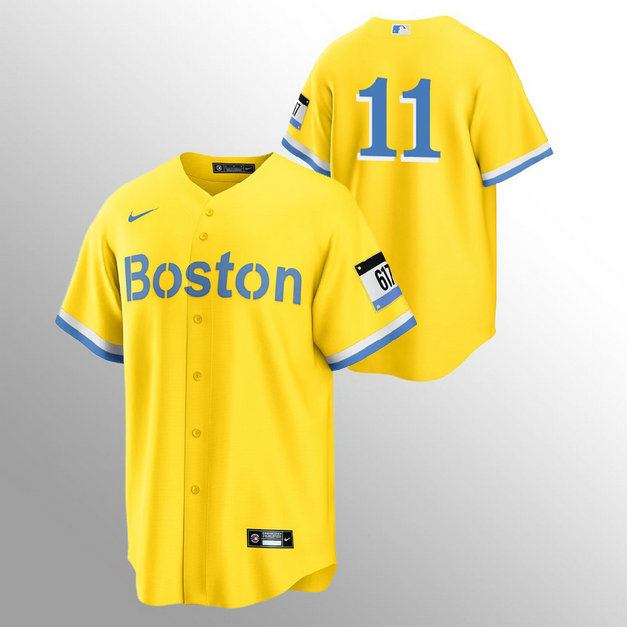 Boston Red Sox #11 Rafael Devers Men's Nike 2021 City Connect Gold Fans Version MLB Jersey - No Name