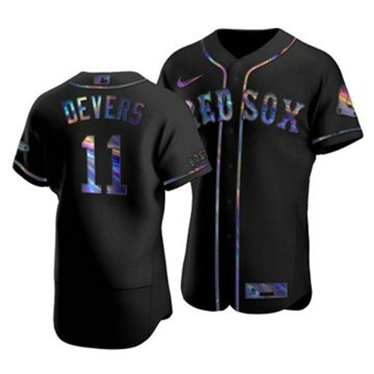 Boston Red Sox #11 Rafael Devers Men's Nike Iridescent Holographic Collection MLB Jersey - Black