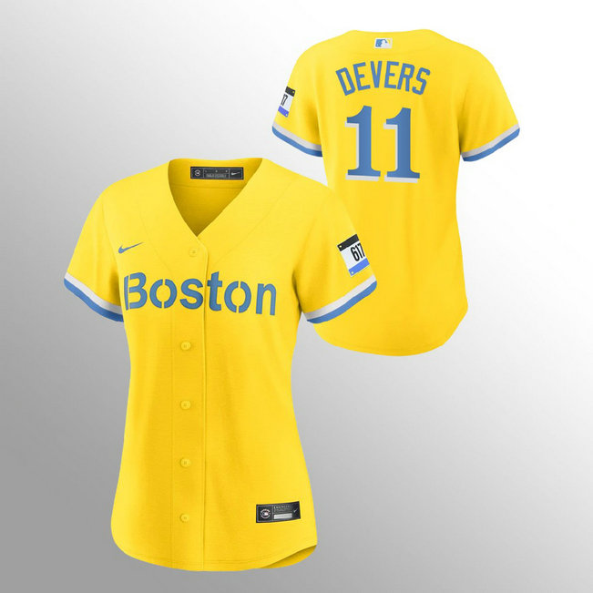 Boston Red Sox #11 Rafael Devers Women's Nike 2021 City Connect Gold Fans Version MLB Jersey