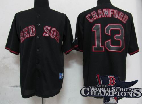 Boston Red Sox #13 Carl Crawford Pitch Black Fashion Jersey 2013 World Series Champions ptach