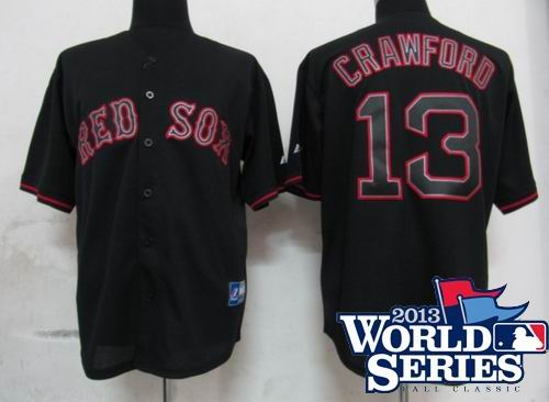 Boston Red Sox #13 Carl Crawford Pitch Black Fashion Jersey w2013 World Series Patch
