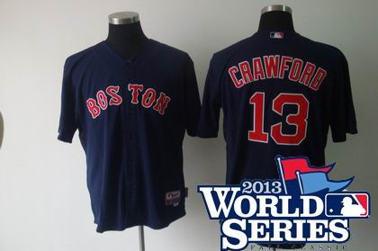 Boston Red Sox #13 Carl Crawford d.k blue Baseball Jersey w2013 World Series Patch