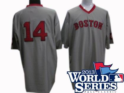 Boston Red Sox #14 Jim Rice 1975 mitchell ness Road jersey gray w2013 World Series Patch