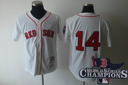 Boston Red Sox #14 Jim Rice 1975 mitchell&ness white jersey 2013 World Series Champions ptach