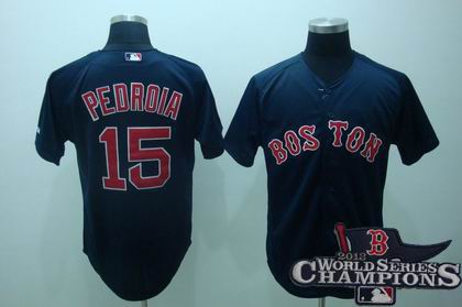Boston Red Sox #15 Dustin Pedroia d.k blue Jersey 2013 World Series Champions ptach
