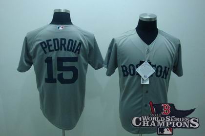 Boston Red Sox #15 Dustin Pedroia grey Jersey 2013 World Series Champions ptach