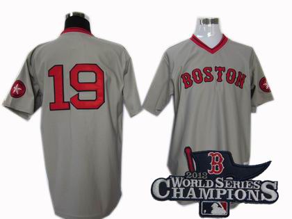 Boston Red Sox #19 Fred Lynn 1975 mitchell&ness Road jersey 2013 World Series Champions ptach