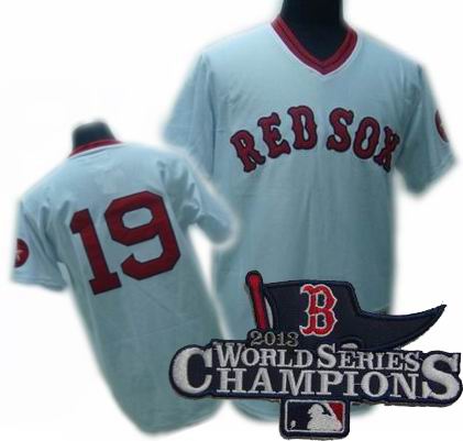 Boston Red Sox #19 JOSH BECKETT MitchellandNess jerseys white 2013 World Series Champions ptach