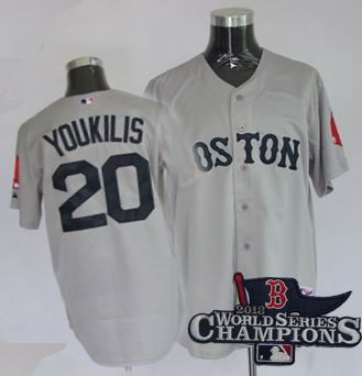 Boston Red Sox #20 Youkilis Grey 2013 World Series Champions ptach