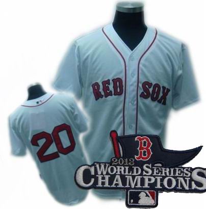 Boston Red Sox #20 Youkilis White jerseys cool base 2013 World Series Champions ptach