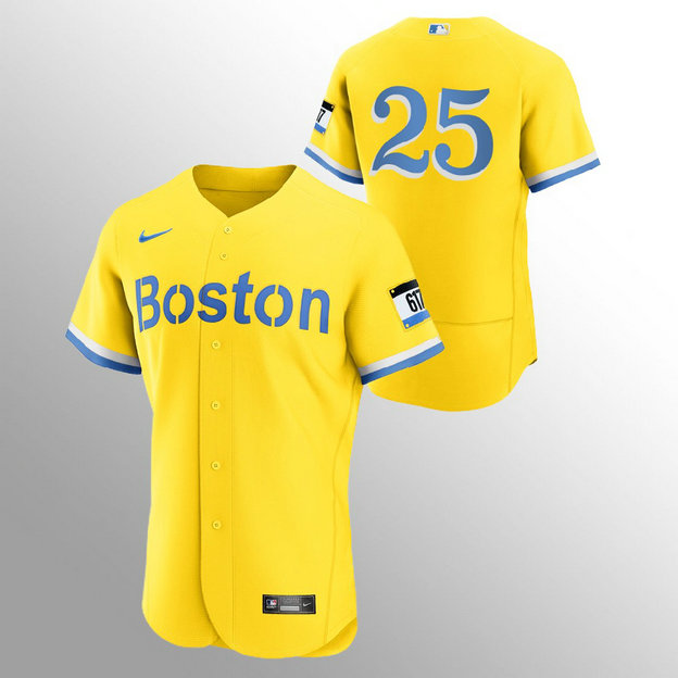 Boston Red Sox #25 Kevin Plawecki Men's Nike 2021 City Connect Gold Authentic MLB Jersey - No Name