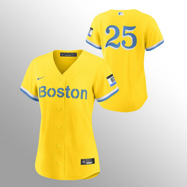 Boston Red Sox #25 Kevin Plawecki Women's Nike 2021 City Connect Gold Fans Version MLB Jersey - No Name