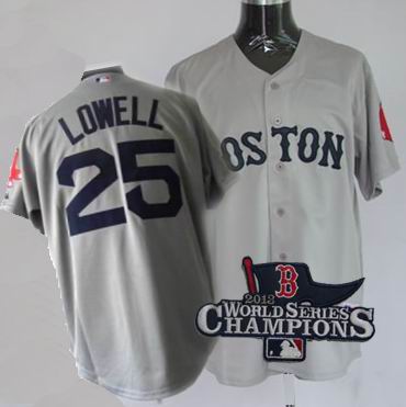 Boston Red Sox #25 Mike Lowell Road Jersey gray 2013 World Series Champions ptach