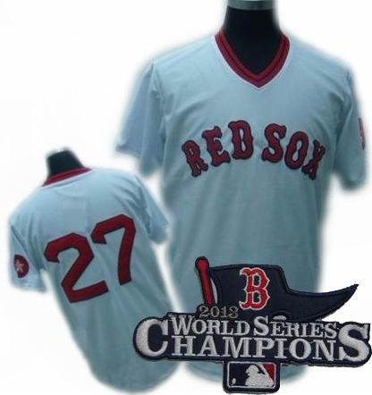 Boston Red Sox #27 CARLTON FISK white MN jerseys 2013 World Series Champions ptach