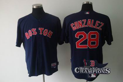 Boston Red Sox #28 Adrian Gonzalez d.k blue Jersey 2013 World Series Champions ptach