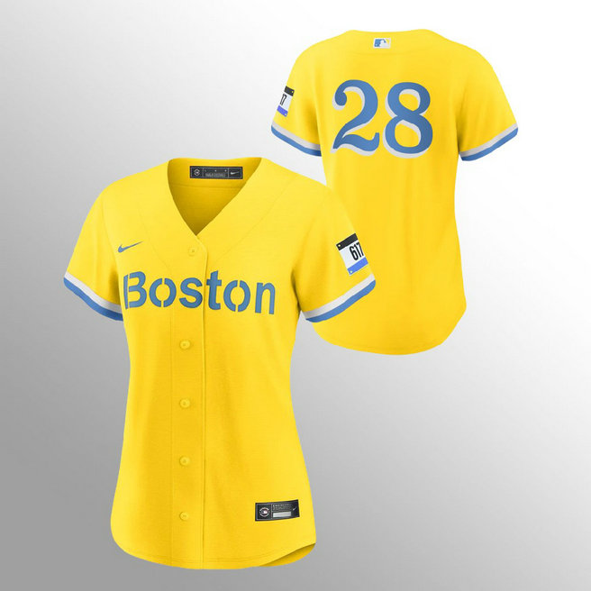 Boston Red Sox #28 J.D. Martinez Women's Nike 2021 City Connect Gold Fans Version MLB Jersey - No Name