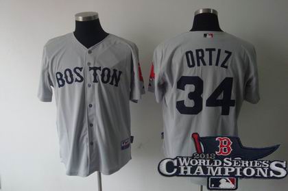 Boston Red Sox #34 David Ortiz Gray Jersey 2013 World Series Champions ptach