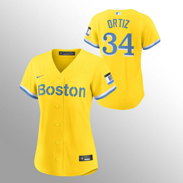 Boston Red Sox #34 David Ortiz Women's Nike 2021 City Connect Gold Fans Version MLB Jersey
