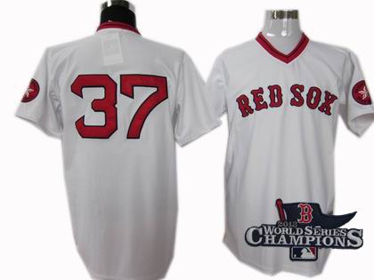 Boston Red Sox #37 Bill Lee 1975 mitchell&ness home jersey white 2013 World Series Champions ptach