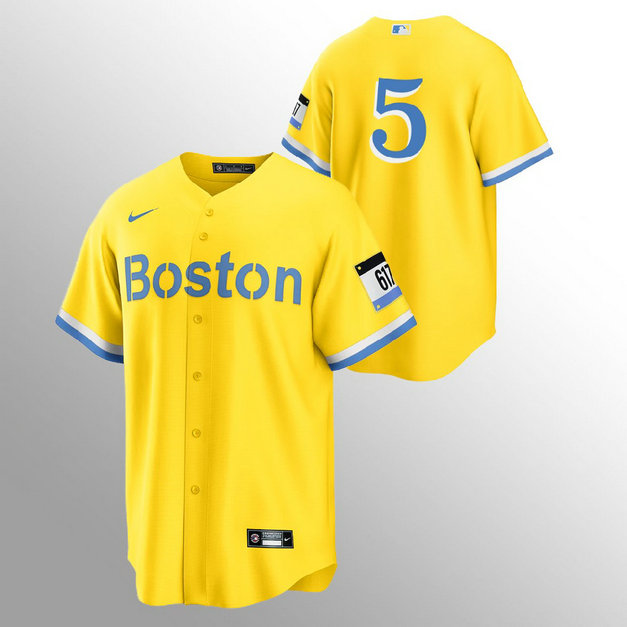 Boston Red Sox #5 Enrique Hernandez Men's Nike 2021 City Connect Gold Fans Version MLB Jersey - No Name