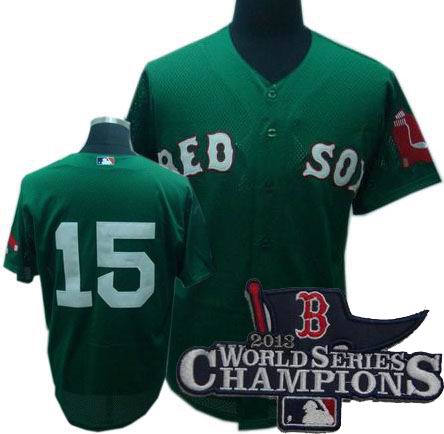 Boston Red Sox 15# Dustin Pedroia jerseys green 2013 World Series Champions ptach