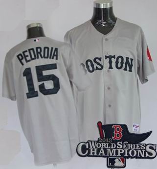 Boston Red Sox 15# Dustin Pedroia road gray 2013 World Series Champions ptach
