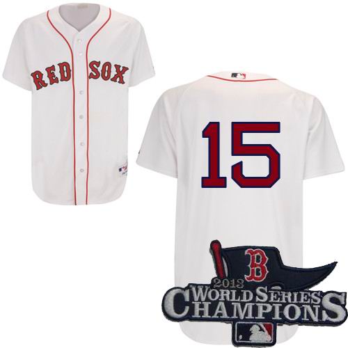 Boston Red Sox 15# Dustin Pedroia white jerseys 2013 World Series Champions ptach