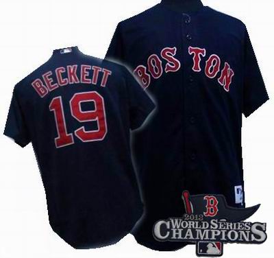 Boston Red Sox 19# Josh Beckett Dark blue jerseys 2013 World Series Champions ptach