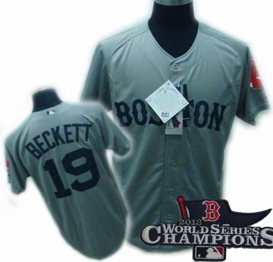 Boston Red Sox 19# Josh Beckett Gray jerseys 2013 World Series Champions ptach