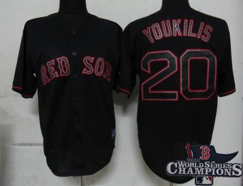 Boston Red Sox 20# Kevin Youkilis Pitch Black Fashion Jersey 2013 World Series Champions ptach
