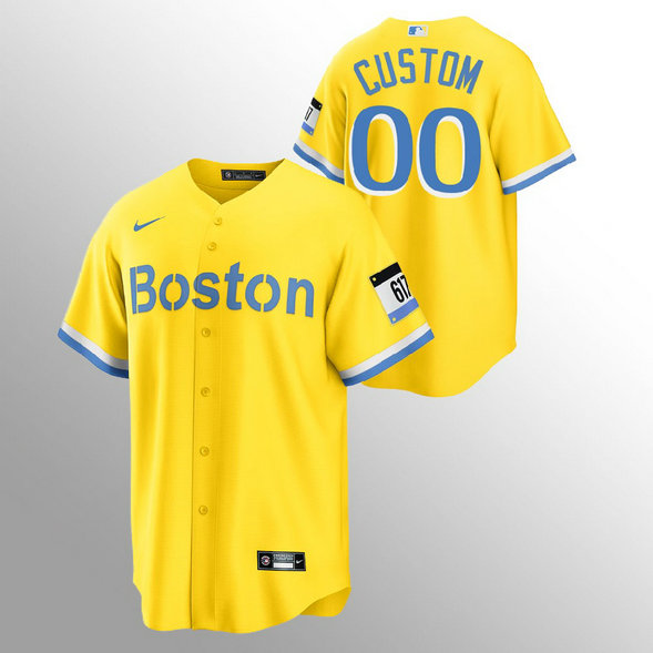 Boston Red Sox Personalized Men's Nike 2021 City Connect Gold Fans Version MLB Jersey