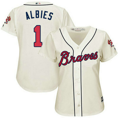 Braves #1 Ozzie Albies Cream Alternate Women's Stitched Baseball Jersey