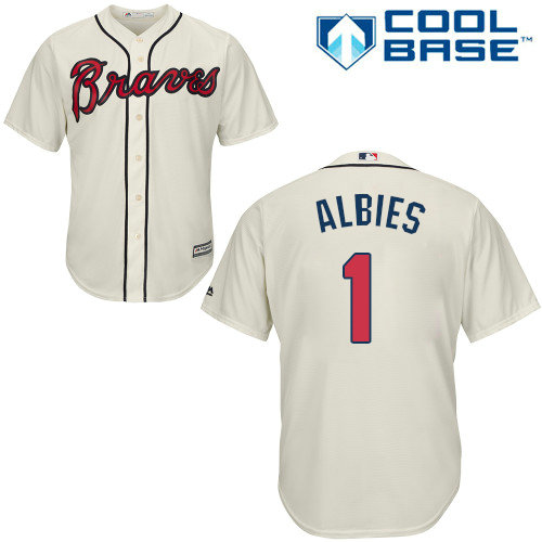 Braves #1 Ozzie Albies Cream Cool Base Stitched Youth Baseball Jersey