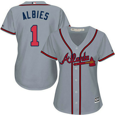 Braves #1 Ozzie Albies Grey Road Women's Stitched Baseball Jersey