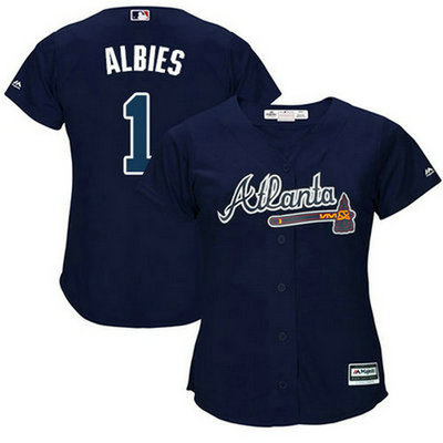 Braves #1 Ozzie Albies Navy Blue Alternate Women's Stitched Baseball Jersey