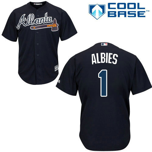 Braves #1 Ozzie Albies Navy Blue Cool Base Stitched Youth Baseball Jersey