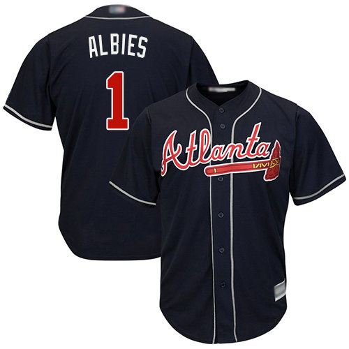 Braves #1 Ozzie Albies Navy Blue Cool Base Stitched Youth Baseball Jersey