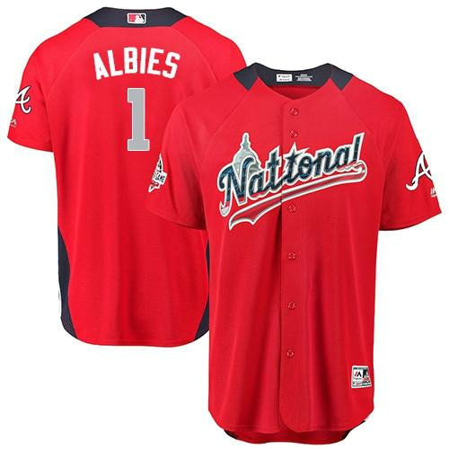Braves #1 Ozzie Albies Red 2018 All-Star National League Stitched Baseball Jersey