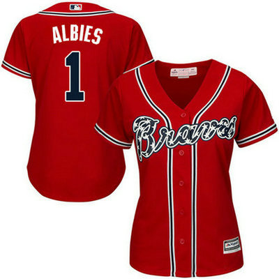 Braves #1 Ozzie Albies Red Alternate Women's Stitched Baseball Jersey