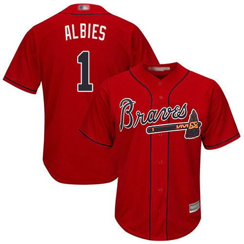 Braves #1 Ozzie Albies Red Cool Base Stitched Youth Baseball Jersey