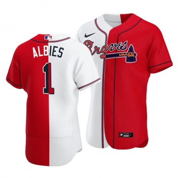 Braves #1 Ozzie Albies Split White Red Two-Tone Jersey