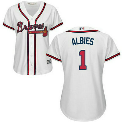 Braves #1 Ozzie Albies White Home Women's Stitched Baseball Jersey