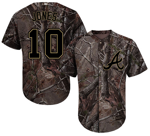 Braves #10 Chipper Jones Camo Realtree Collection Cool Base Stitched Youth Baseball Jersey