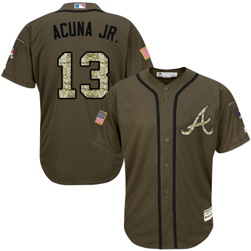Braves #13 Ronald Acuna Jr. Green Salute to Service Stitched Youth Baseball Jersey