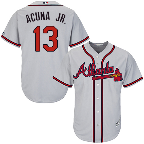 Braves #13 Ronald Acuna Jr. Grey Cool Base Stitched Youth Baseball Jersey