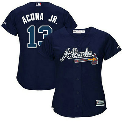 Braves #13 Ronald Acuna Jr. Navy Blue Alternate Women's Stitched Baseball Jersey